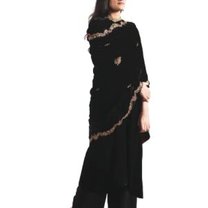 Neelu Sethi - Black Velvet Hand Embroidered Suit Set With Odhni