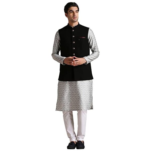 Manyavar Men's Jacket, Nehru Jacket for Men, Ethnic Jacket for Festival, Wedding, Party, Sleevless Jacket Blended Rayon - Image 2