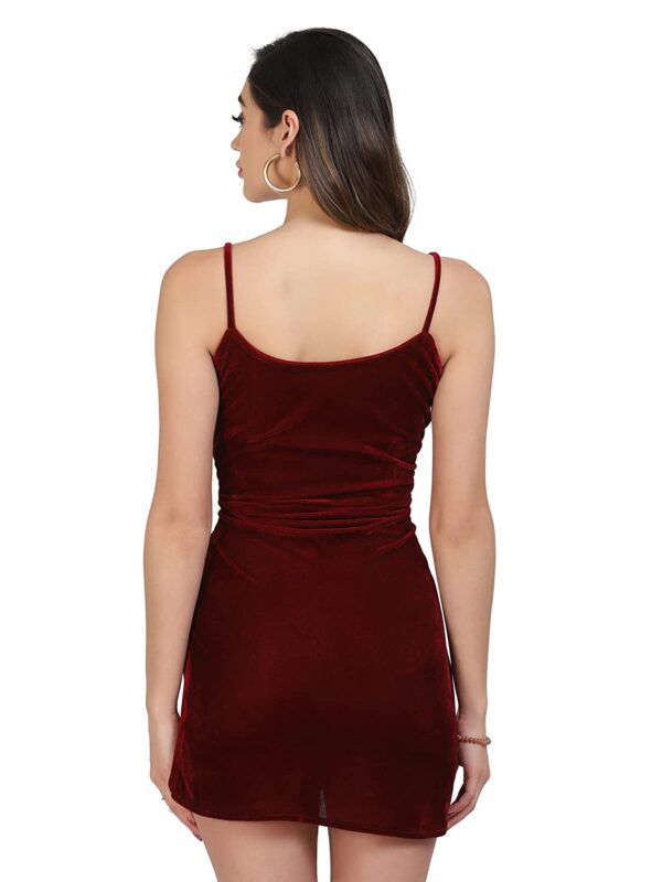 SIRIL Women's Solid Stretchable Bodycon Velvet Dress - Image 5