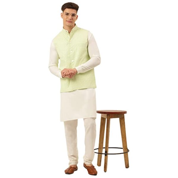 Jompers Men's Embroidered Woven Pure Cotton Nehru Jacket - Image 3