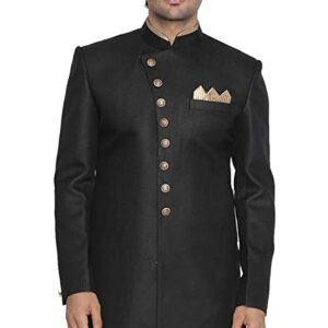 Vastramay Men's Black Silk Blend Sherwani Only Top