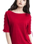 DHRUVI TRENDZ Women's Plain Lycra with Dori Design on Half-Sleeve Regular Fit Office wear,Casual wear Top