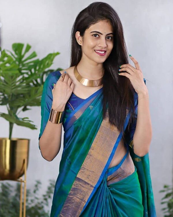 SGF11- Women's Kanjivaram Pure Zari Woven Soft Silk Saree With Blouse Piece - Image 3
