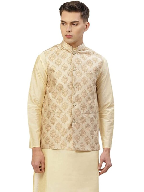 Jompers Men's Woven Design Nehru Jacket.