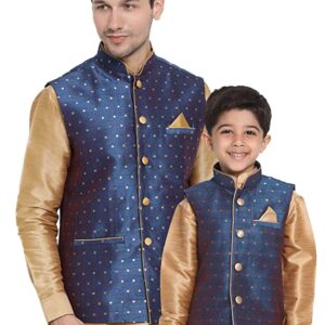 VASTRAMAY Baap Beta Deep Blue Nehru Jacket