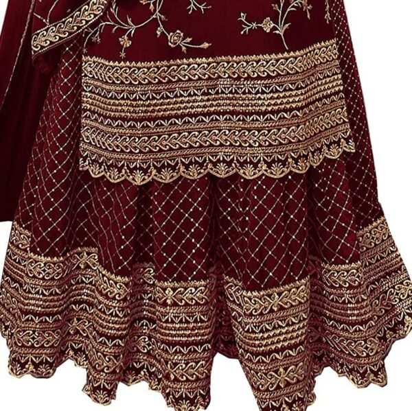 Miss Ethnik Women's Faux Georgette Semi Stitched Top With Stitched Faux Georgette Bottom and Faux Georgette Dupatta Embroidered Straight Kurta Dress Material (Kurta Palazzo Set) - Image 4