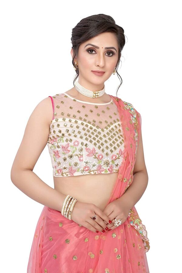 Jatriqq Women?s soft Net ruffel Saree With Blouse Piece - Image 4