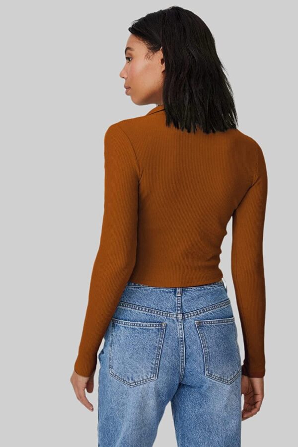 SIGHTBOMB Ribbed Polo Collar Extended Sleeves Tops for Women - Image 2