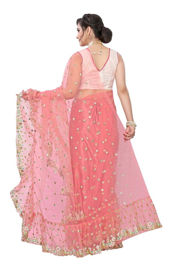 Jatriqq Women?s soft Net ruffel Saree With Blouse Piece - Image 3