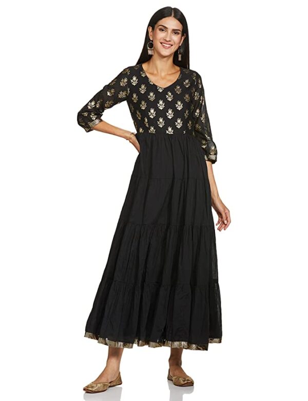 BIBA Women's Cotton Fit and Flare Below The Knee Dress