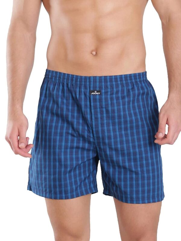 Jockey Men's Cotton Boxer Shorts (Pack of 1) (1222-01_Assorted Checks_M)