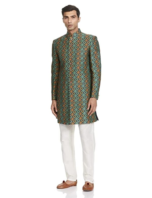 Ethnix Men's Jaquard Indowestern Jacket (RTIB00133-N5_Medium Green_100 - Image 3