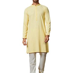 Manyavar Kurta Set for Men, Full Sleeves Mandarin Collar Ethnic Kurta Set for Engagement, Wedding, Party Embroidered