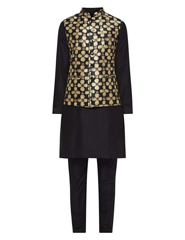 ethnix Black Polyester Regular Fit Kurta