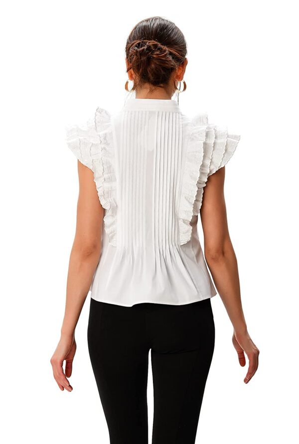 Zapelle Custom Clothing | Women's Embroidery Ruffle Pintuck Pleat Cotton Poplin Blouse | White - Image 2