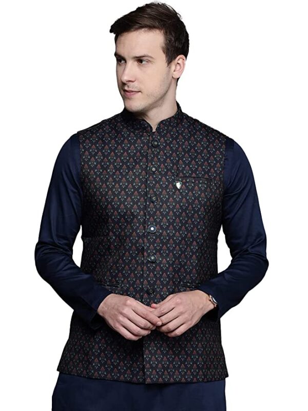 Manyavar Men's Printed (WC00196-306-M_Blue_M)