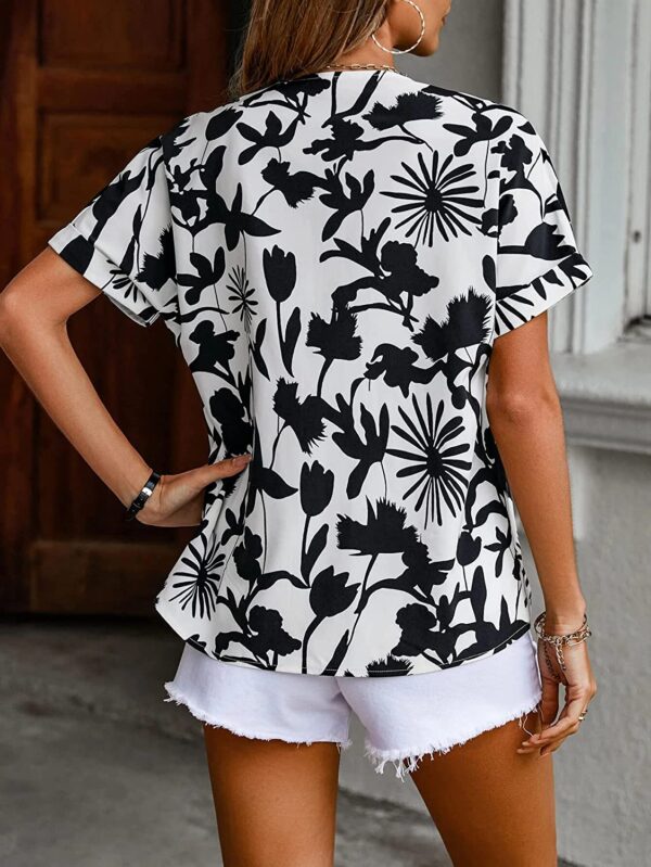 Greciilooks Women's Casual Digital Printed Shirt Ruffle Sleeve Tops | Floral Printed Shaded Shirt for Women |Casual Short Sleeve Oversized Blouses Tops - Image 2