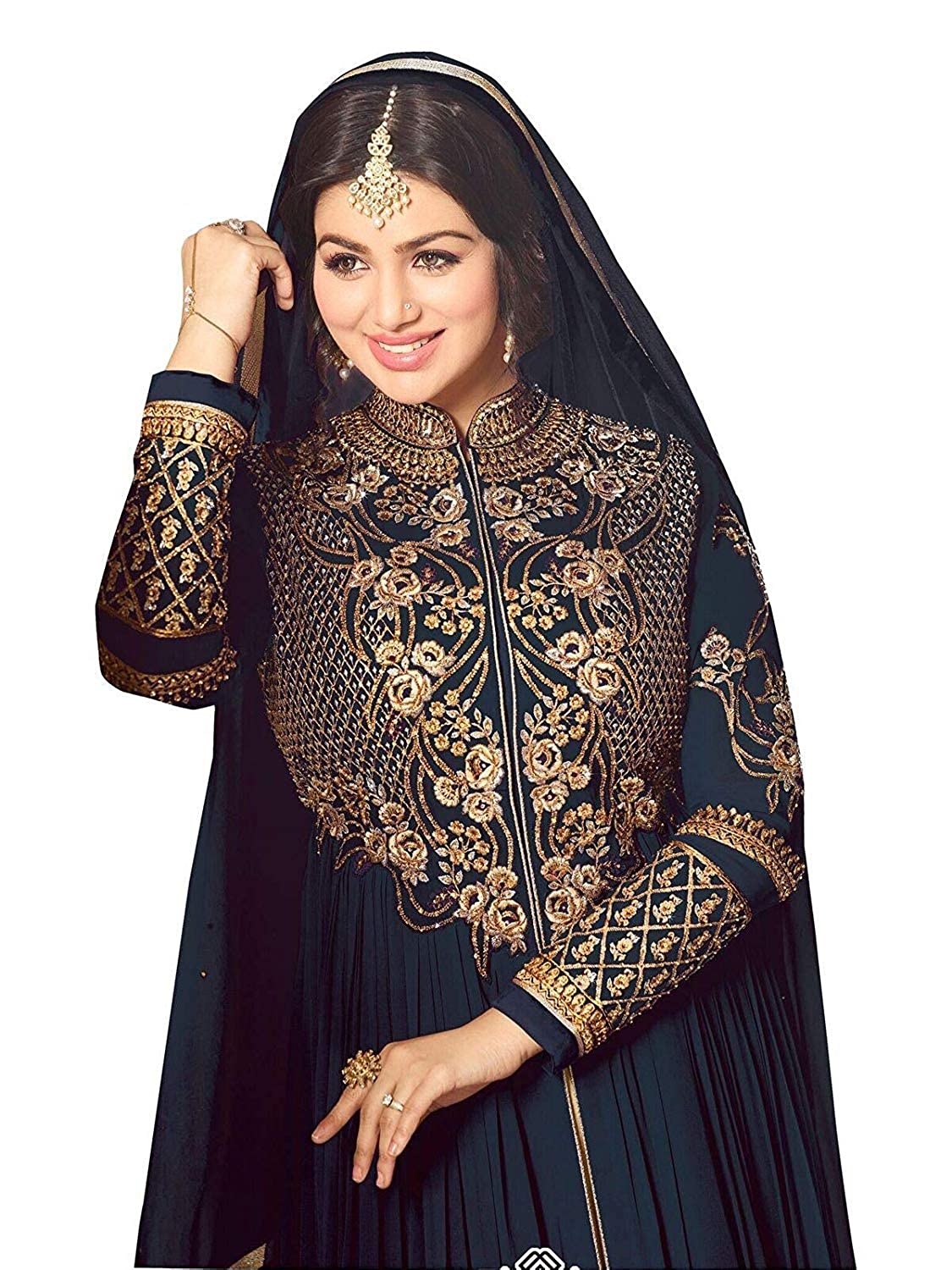 Radhe Creation Women's Faux Georgette Embroidered Semi-stitched Salwar Suit Dupatta Material (Navy Blue, Free Size) - Image 2