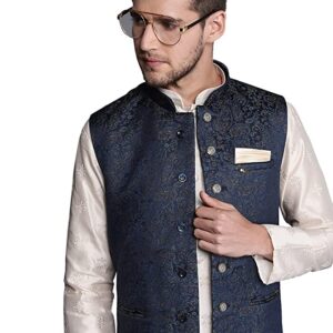 Manyavar Mens Jacket, Nehru Jacket for Men, Ethnic Jacket for Festival, Wedding, Party, Sleevless Jacket Brocade