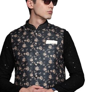 Manyavar Mens Jacket, Nehru Jacket for Men, Ethnic Jacket For Festival, Wedding, Party, Sleevless Jacket Blue