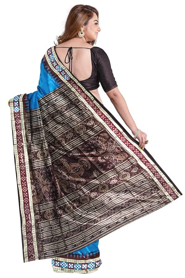 NUAPATANAPATA Women's Sambalpuri Pure Silk Bomkai Saree With Blouse Piece (Nuapatanapata_Blue) - Image 3