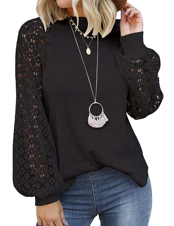 MIHOLL Women’s Long Sleeve Tops Lace Casual Loose Blouses T Shirts
