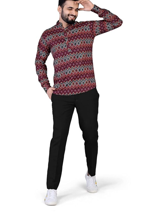 IndoPrimo Men's Poly Cotton Casual Printed Kurta Shirt - Image 3