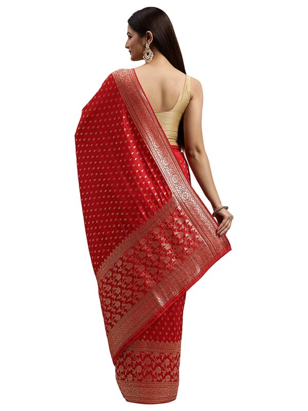 MOHEY Women's Ethnic Saree, All Over Jaal, Border with Blouse Piece Traditional Womens Saree for Festival, Wedding, Party (Red) - Image 2
