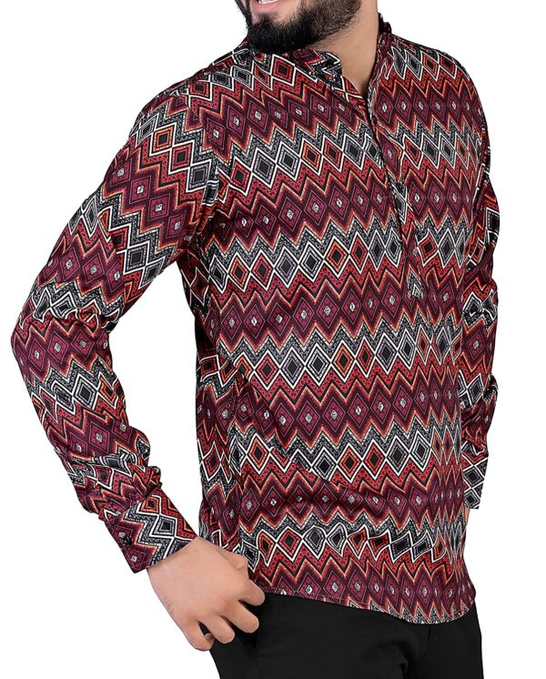 IndoPrimo Men's Poly Cotton Casual Printed Kurta Shirt - Image 2