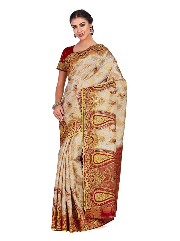MIMOSA Women's Art Silk Saree Kanchipuram Style (Double Blouse)