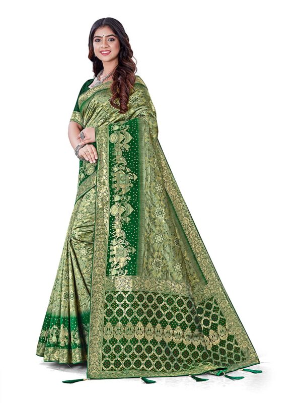 SOJITRA Women's Jacquard Patola Silk Saree With Unstitched Blouse Piece