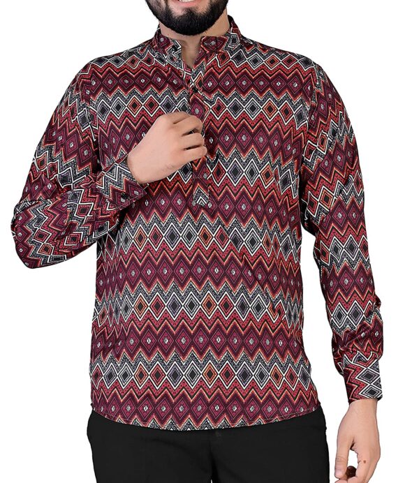 IndoPrimo Men's Poly Cotton Casual Printed Kurta Shirt