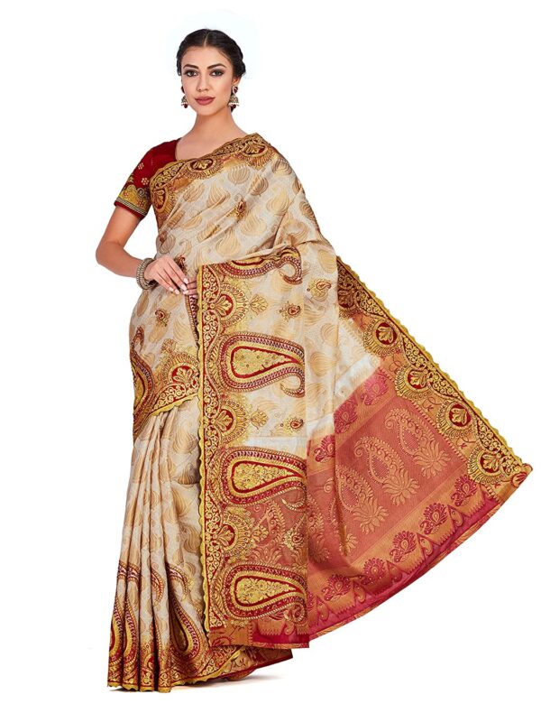 MIMOSA Women's Art Silk Saree Kanchipuram Style (Double Blouse) - Image 2