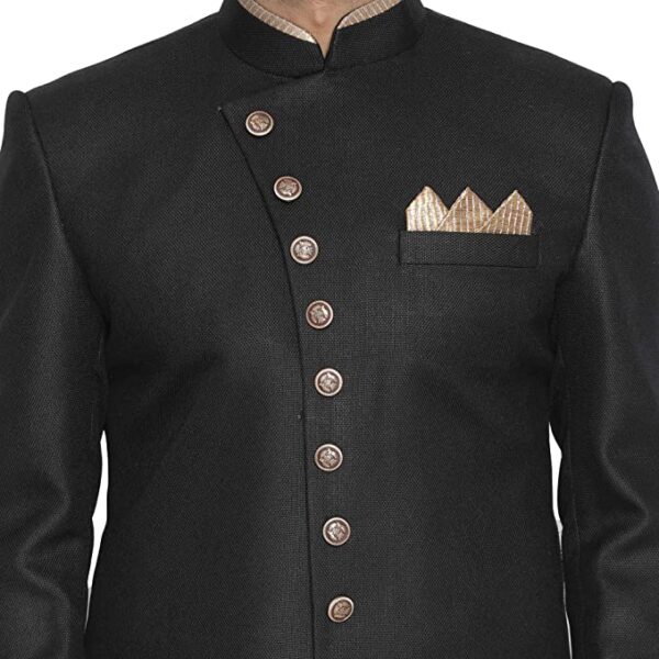 Vastramay Men's Black Silk Blend Sherwani Only Top - Image 4