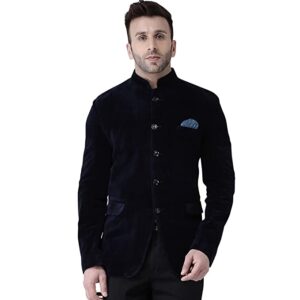 hangup Mens Blazer Size 44 (Blue5Button_Velvet_Blazer_44) Navy