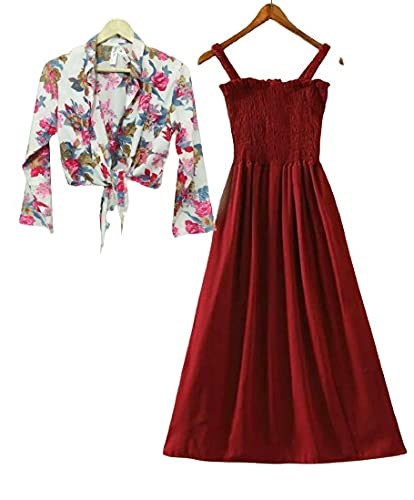 Women Crepe Trendy and Unique Design Maxi Dress with Printed Shrug Set