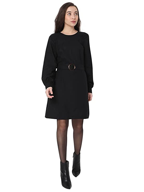 MODA Solid Viscose Round Neck Womens Mini Dress