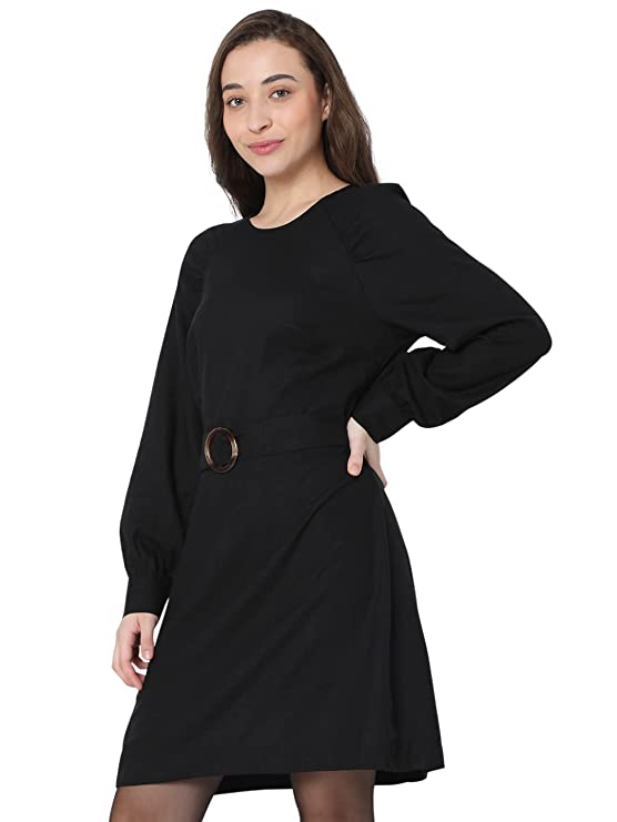 MODA Solid Viscose Round Neck Womens Mini Dress - Image 3