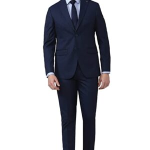 Men Navy Solid Slim Fit Formal Two Piece Suit Business Pants Set (PISUSNSF328609 40)