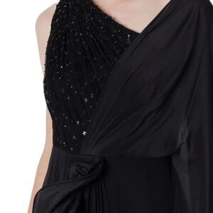 Black Crepe & Net Ruffled Draped One-Shoulder Gown Saree