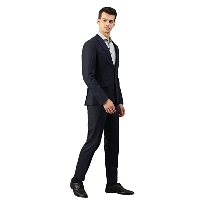 Navy Blue Wool Blend Slim Fit Suit Set - Image 3