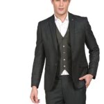 Men Olive Tailored Regular Fit Self Designed Three Piece Suit