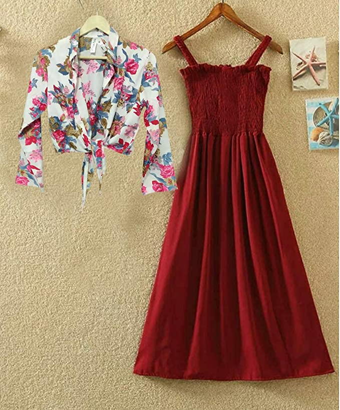 Women Crepe Trendy and Unique Design Maxi Dress with Printed Shrug Set - Image 2