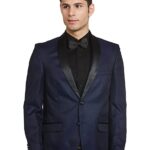Men Dark Blue Self Design Blazer