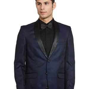 Men Dark Blue Self Design Blazer