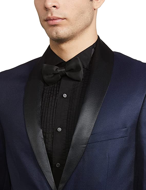 Men Dark Blue Self Design Blazer - Image 2