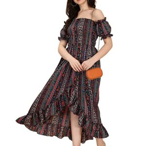 ! Women's Crepe A-Line Maxi Dress (Smocked}