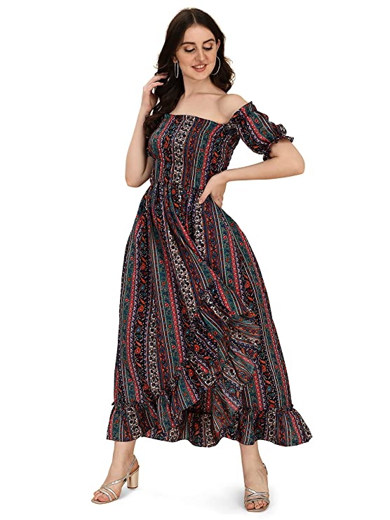 ! Women's Crepe A-Line Maxi Dress (Smocked} - Image 2
